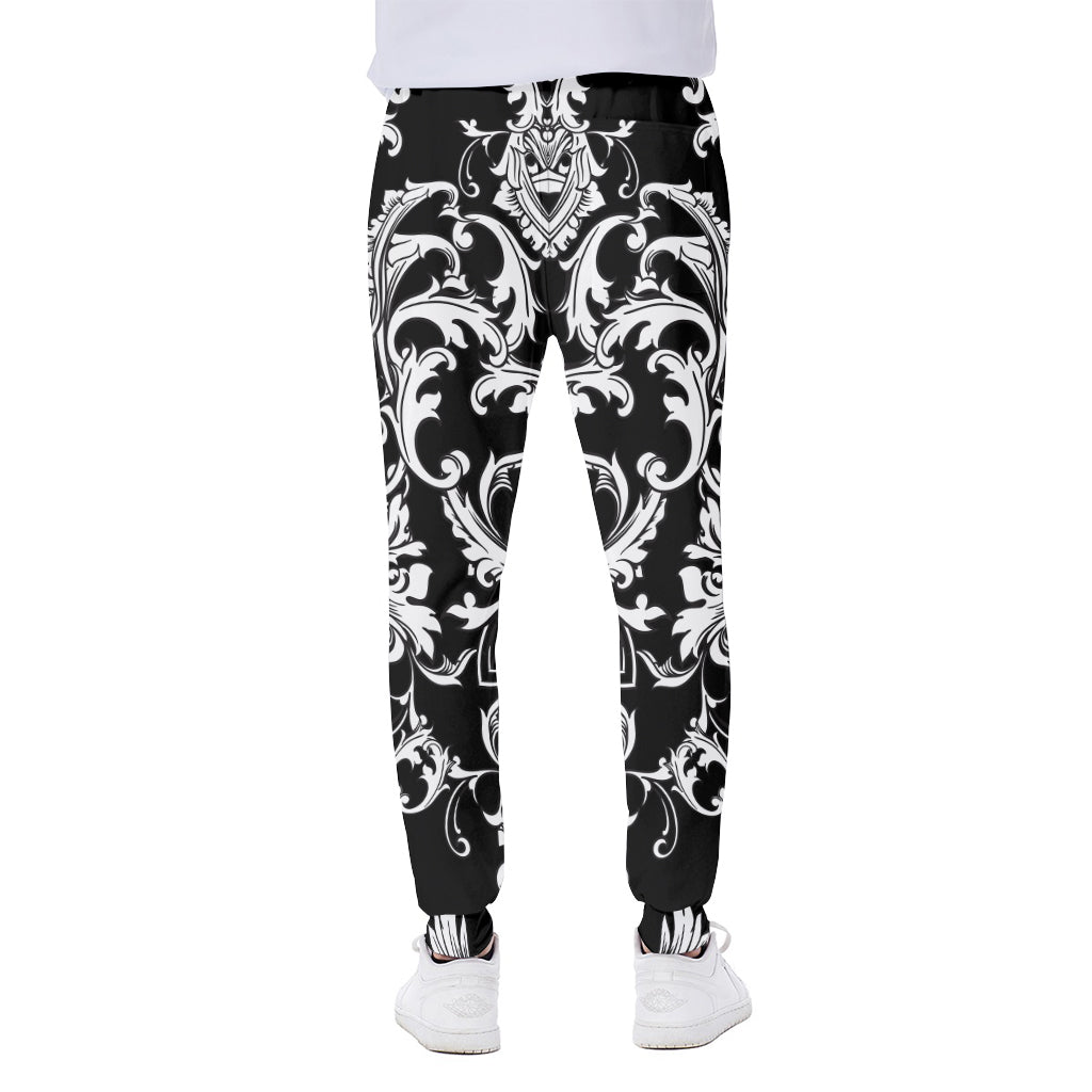 Black And White Damask Pattern Print Scuba Joggers