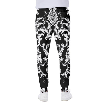 Black And White Damask Pattern Print Scuba Joggers