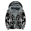 Black And White Damask Pattern Print Sherpa Lined Zip Up Hoodie