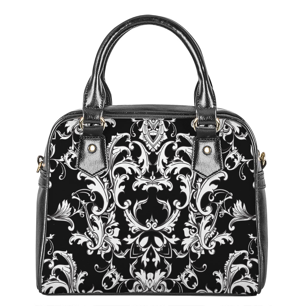 Black And White Damask Pattern Print Shoulder Handbag