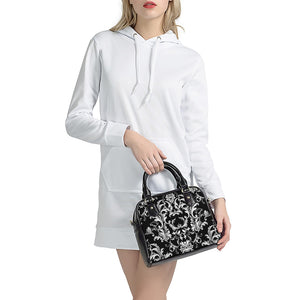 Black And White Damask Pattern Print Shoulder Handbag