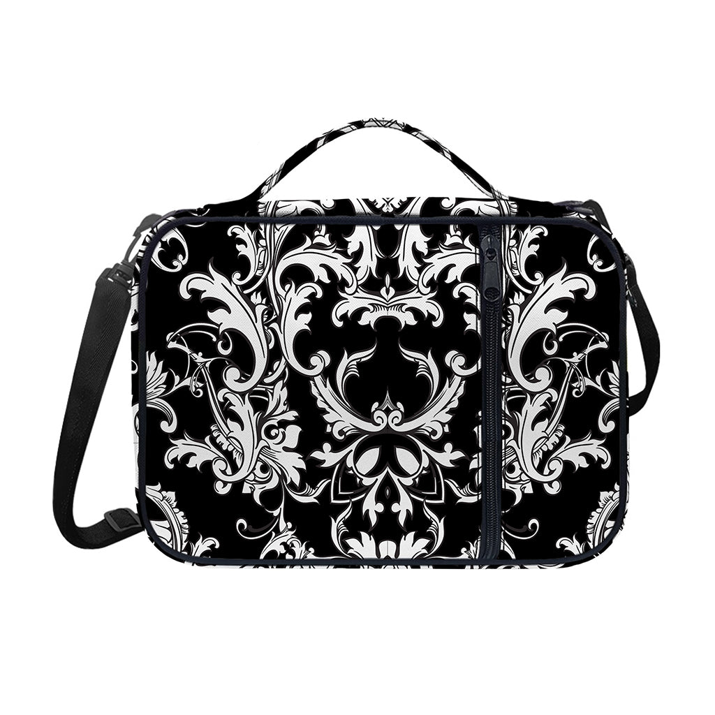 Black And White Damask Pattern Print Shoulder Strap Bible Bag