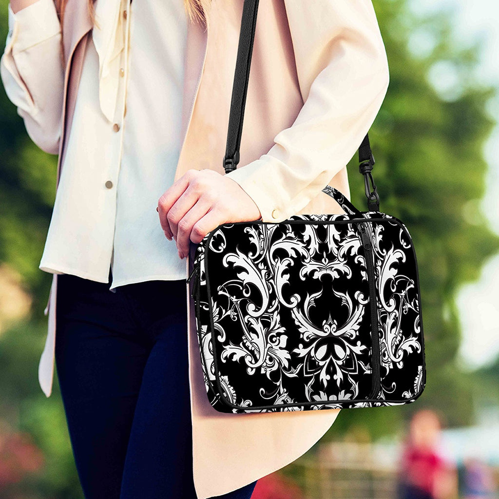 Black And White Damask Pattern Print Shoulder Strap Bible Bag