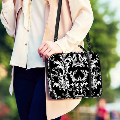 Black And White Damask Pattern Print Shoulder Strap Bible Bag