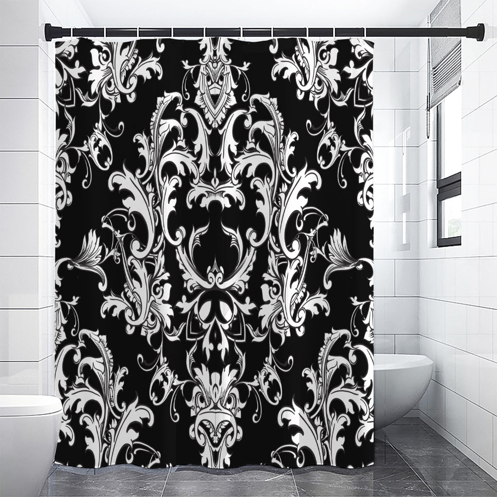 Black And White Damask Pattern Print Shower Curtain