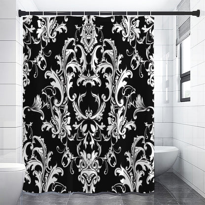 Black And White Damask Pattern Print Shower Curtain