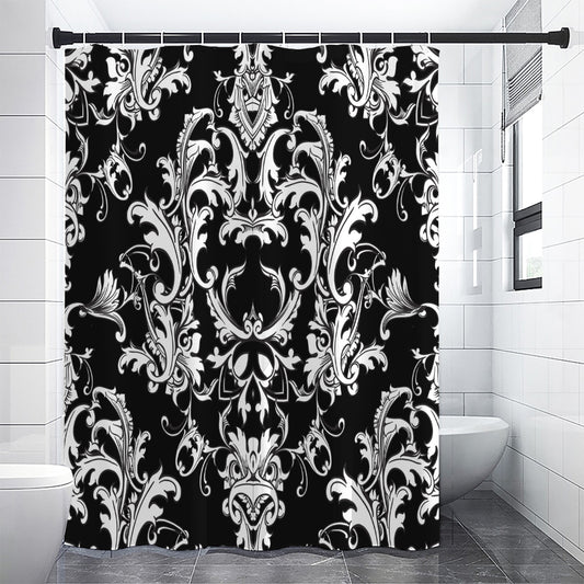 Black And White Damask Pattern Print Shower Curtain