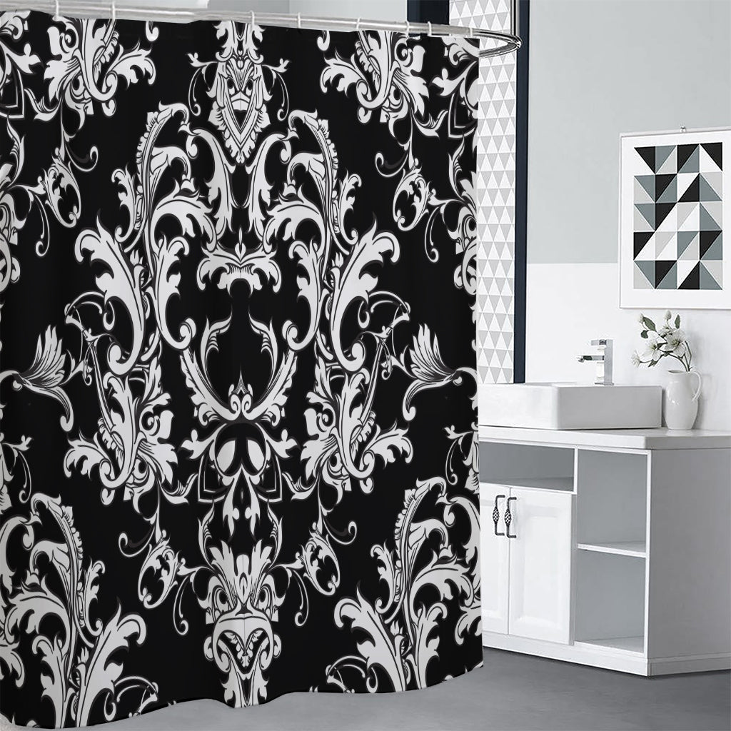 Black And White Damask Pattern Print Shower Curtain