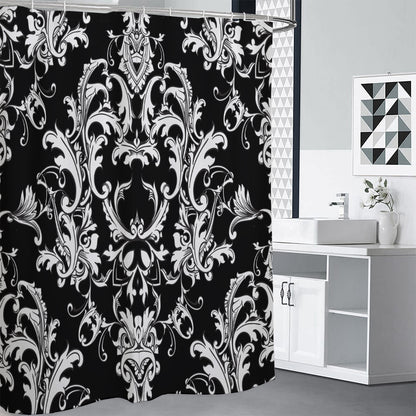 Black And White Damask Pattern Print Shower Curtain