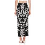 Black And White Damask Pattern Print Side Slit Maxi Skirt