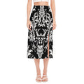 Black And White Damask Pattern Print Side Slit Midi Skirt