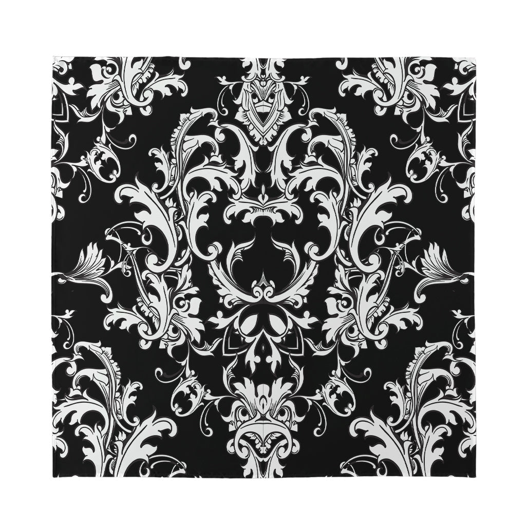 Black And White Damask Pattern Print Silk Bandana
