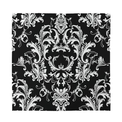 Black And White Damask Pattern Print Silk Bandana