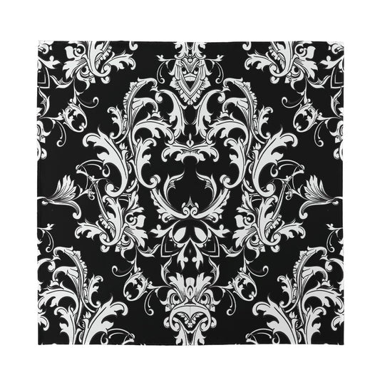 Black And White Damask Pattern Print Silk Bandana