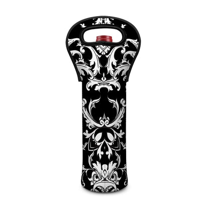 Black And White Damask Pattern Print Single Neoprene Wine Tote