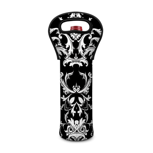 Black And White Damask Pattern Print Single Neoprene Wine Tote