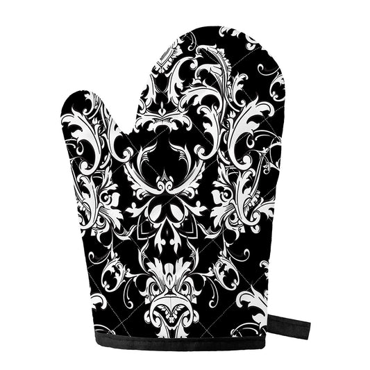 Black And White Damask Pattern Print Single Oven Mitt