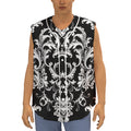 Black And White Damask Pattern Print Sleeveless Baseball Jersey