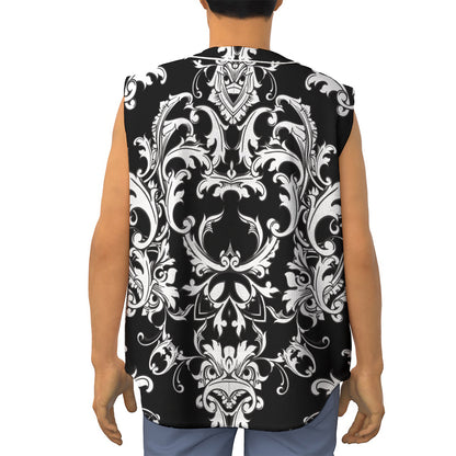 Black And White Damask Pattern Print Sleeveless Baseball Jersey
