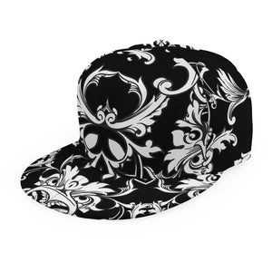 Black And White Damask Pattern Print Snapback Cap