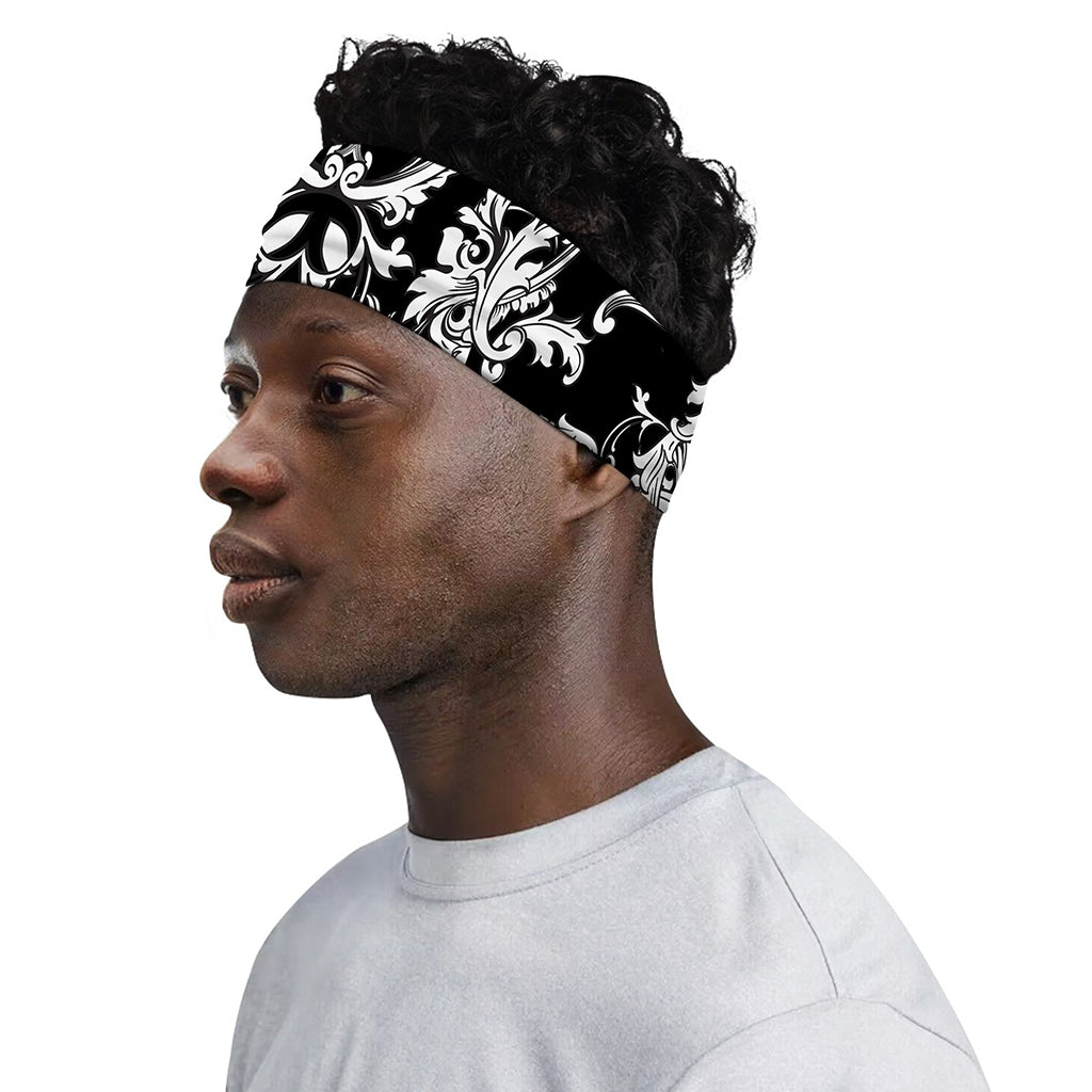 Black And White Damask Pattern Print Sports Headband