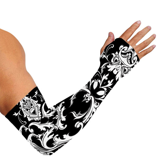 Black And White Damask Pattern Print Sun Protection Arm Sleeves