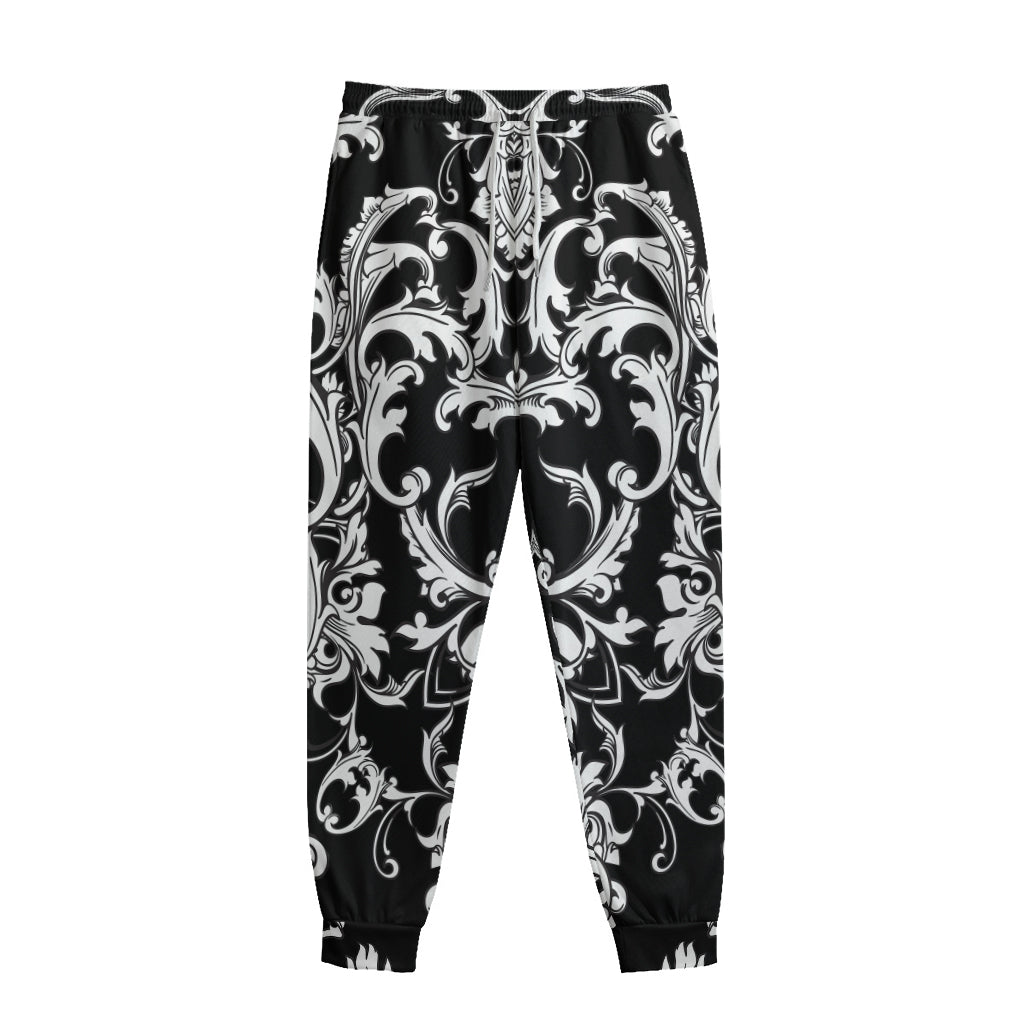 Black And White Damask Pattern Print Sweatpants
