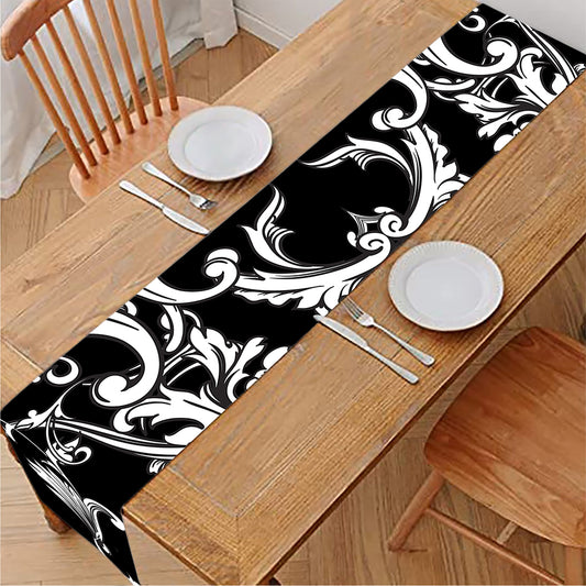 Black And White Damask Pattern Print Table Runner
