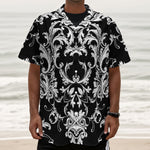 Black And White Damask Pattern Print Textured Short Sleeve Shirt