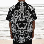 Black And White Damask Pattern Print Textured Short Sleeve Shirt