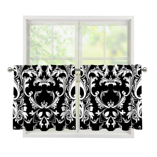 Black And White Damask Pattern Print Tier Curtains