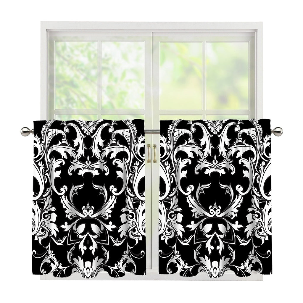 Black And White Damask Pattern Print Tier Curtains