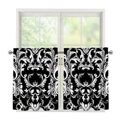 Black And White Damask Pattern Print Tier Curtains