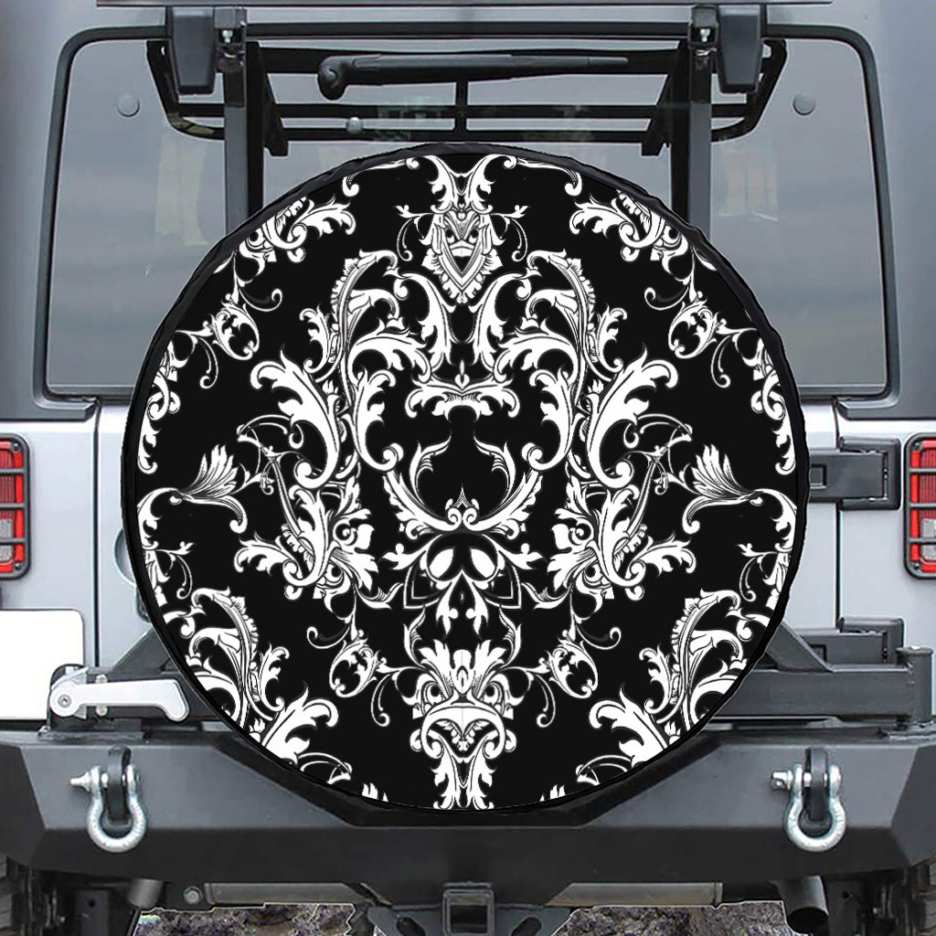 Black And White Damask Pattern Print Tire Cover