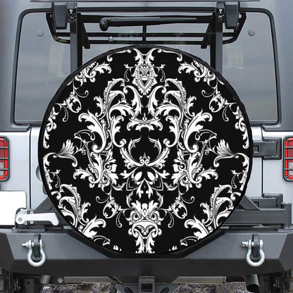 Black And White Damask Pattern Print Tire Cover