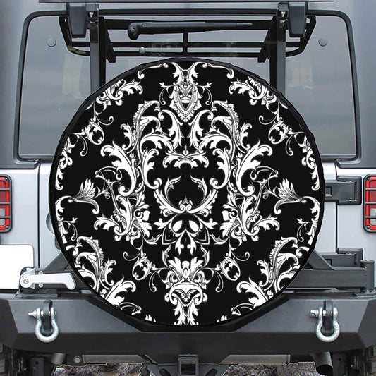 Black And White Damask Pattern Print Tire Cover