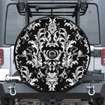 Black And White Damask Pattern Print Tire Cover With Camera Hole