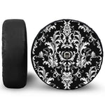 Black And White Damask Pattern Print Tire Cover With Camera Hole