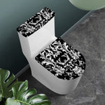 Black And White Damask Pattern Print Toilet Lid And Tank Cover Set