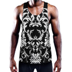 Black And White Damask Pattern Print Training Tank Top