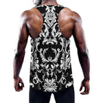 Black And White Damask Pattern Print Training Tank Top