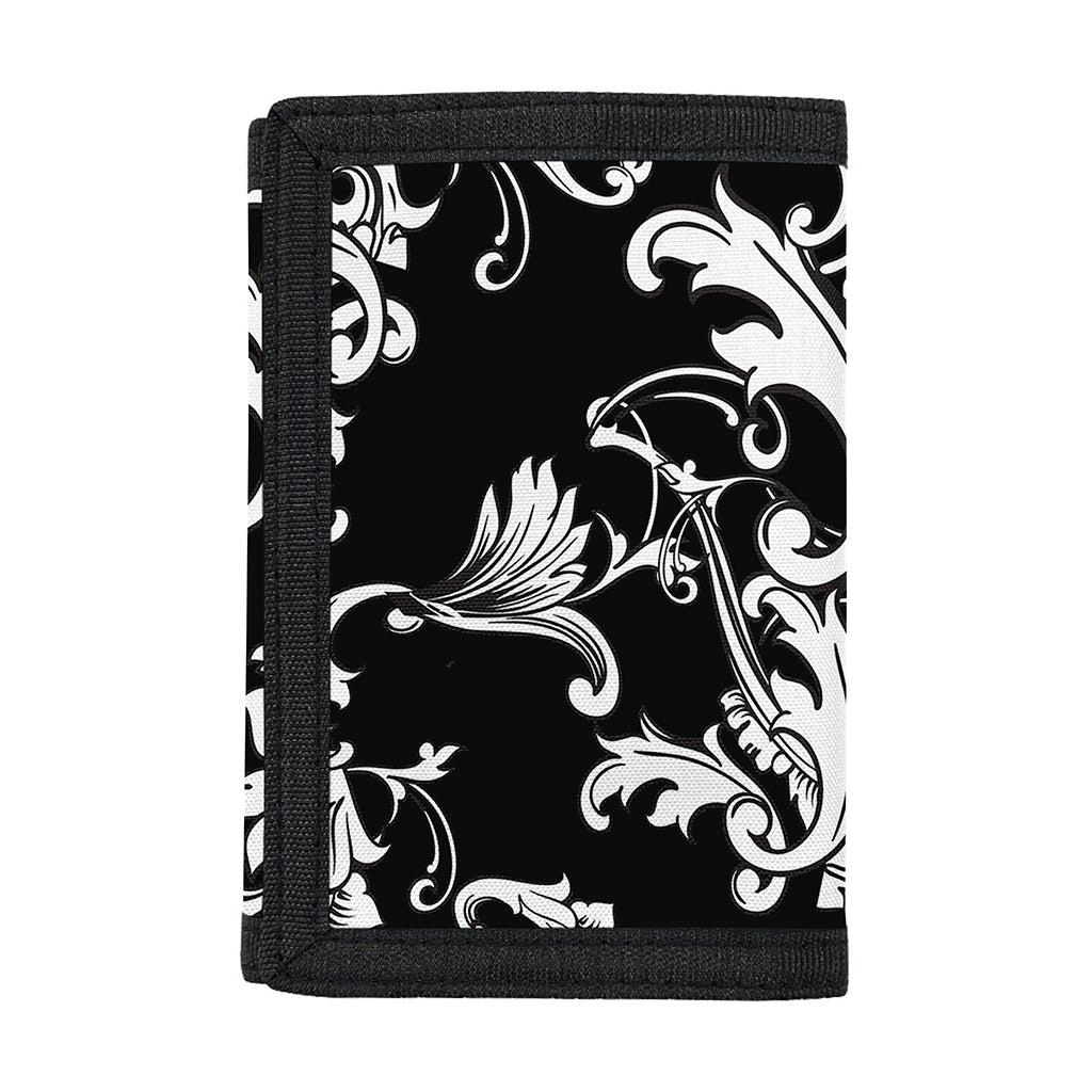 Black And White Damask Pattern Print Trifold Wallet