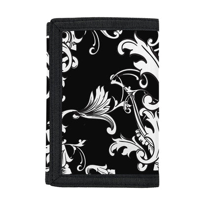 Black And White Damask Pattern Print Trifold Wallet