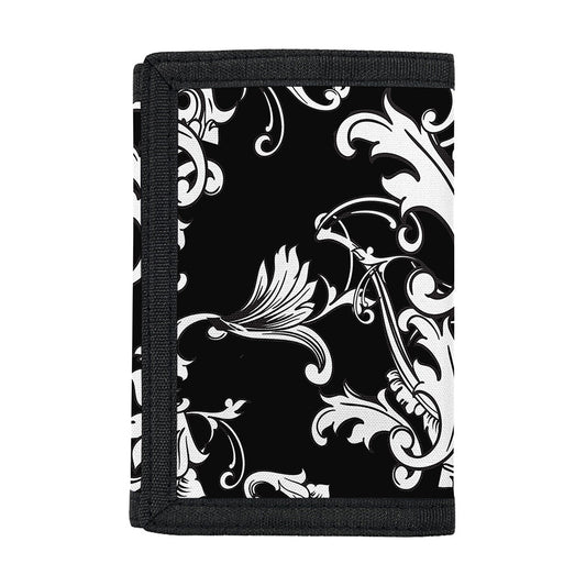 Black And White Damask Pattern Print Trifold Wallet