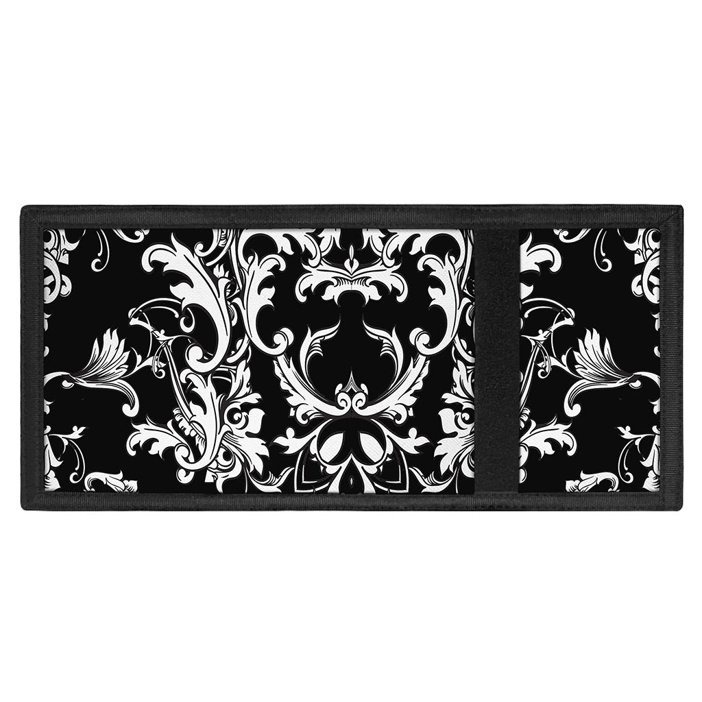 Black And White Damask Pattern Print Trifold Wallet