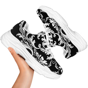 Black And White Damask Pattern Print White Chunky Shoes