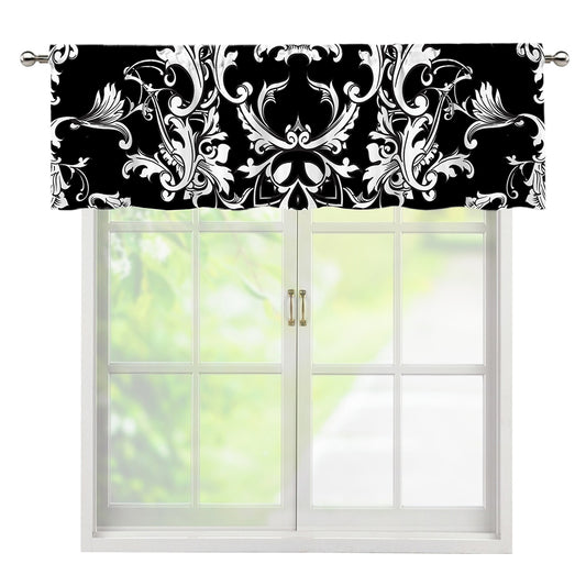 Black And White Damask Pattern Print Window Valance