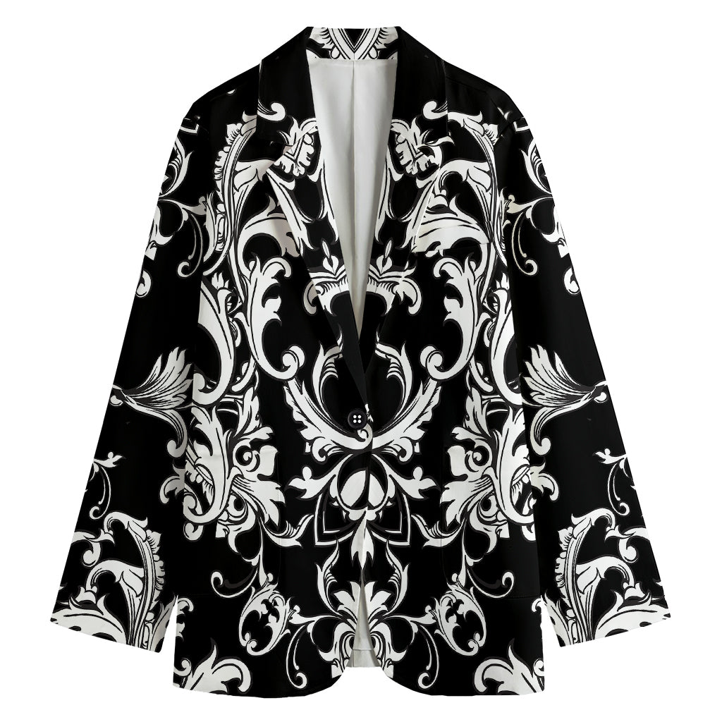 Black And White Damask Pattern Print Women's Blazer