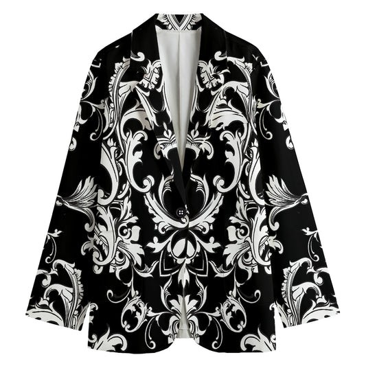 Black And White Damask Pattern Print Women's Blazer