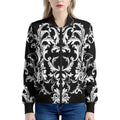 Black And White Damask Pattern Print Women's Bomber Jacket